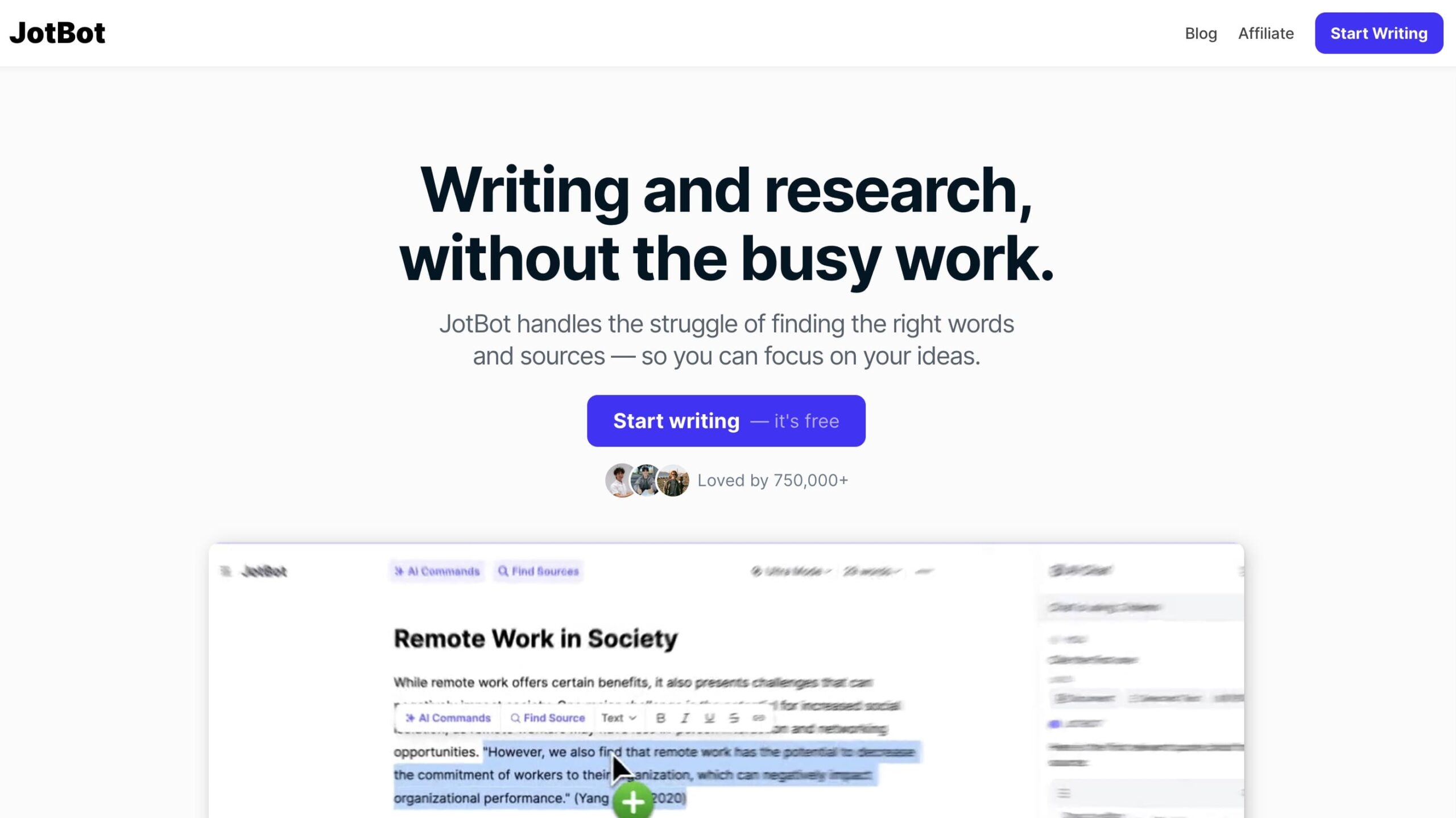 Writing and Research Made Effortless with Jotbot AI